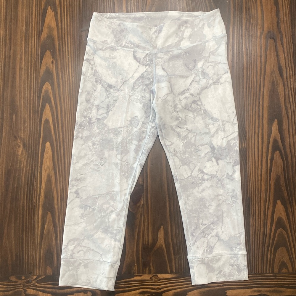 Reebok CrossFit Marble Leggings Size Medium Women White Gray 20”